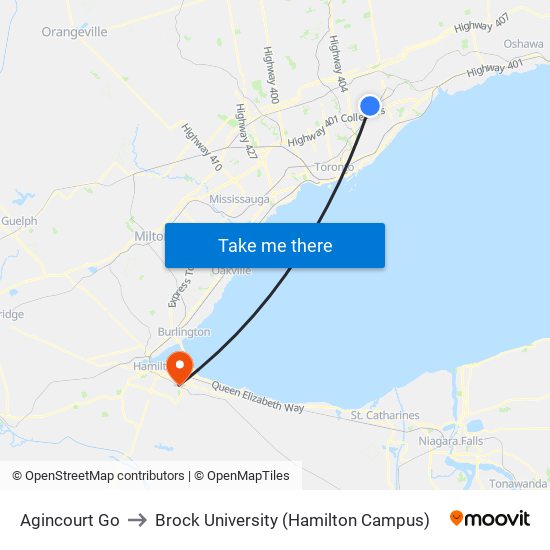 Agincourt Go to Brock University (Hamilton Campus) map