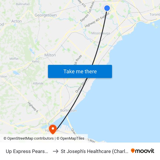 Up Express Pearson Airport to St Joseph's Healthcare (Charlton Campus) map