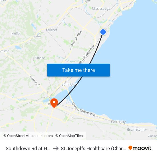 Southdown Rd at Hartland Dr to St Joseph's Healthcare (Charlton Campus) map