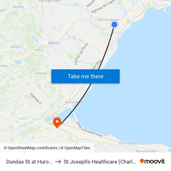 Dundas St at Hurontario St to St Joseph's Healthcare (Charlton Campus) map