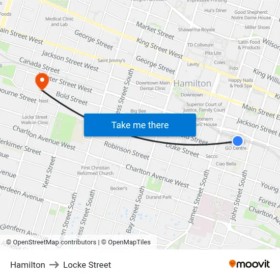 Hamilton to Locke Street map