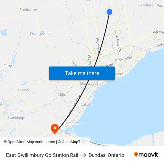 East Gwillimbury Go Station Rail to Dundas, Ontario map