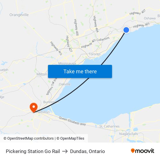 Pickering Station Go Rail to Dundas, Ontario map