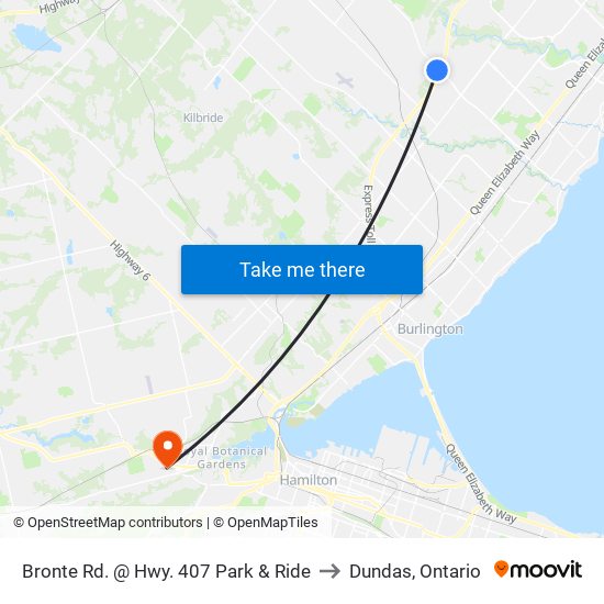 Bronte Rd. @ Hwy. 407 Park & Ride to Dundas, Ontario map