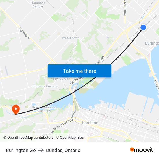 Burlington Go to Dundas, Ontario map