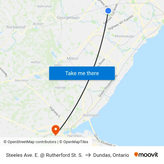 Steeles Ave. E. @ Rutherford St. S. to Dundas, Ontario map