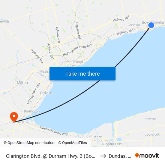 Clarington Blvd. @ Durham Hwy. 2 (Bowmanville) Park & Ride to Dundas, Ontario map