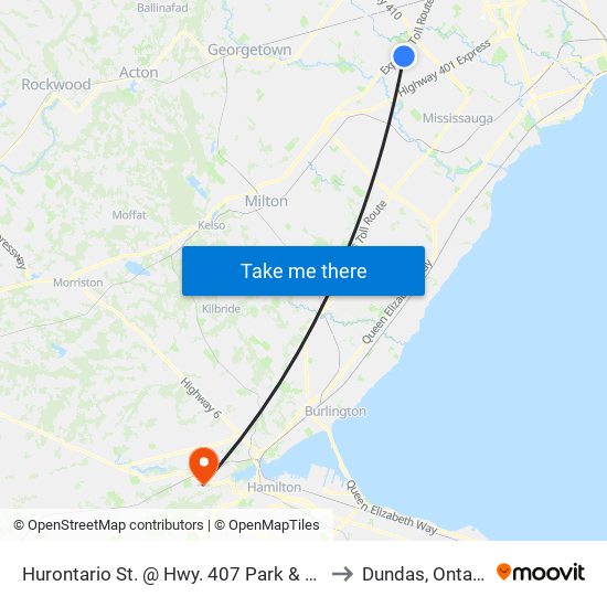 Hurontario St. @ Hwy. 407 Park & Ride to Dundas, Ontario map