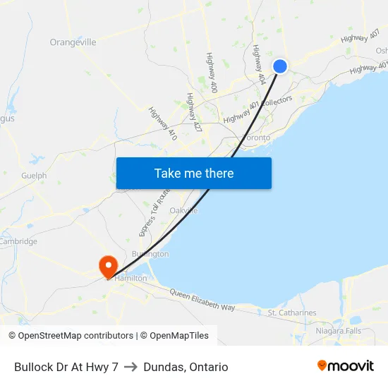Bullock Dr At Hwy 7 to Dundas, Ontario map