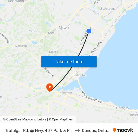 Trafalgar Rd. @ Hwy. 407 Park & Ride to Dundas, Ontario map