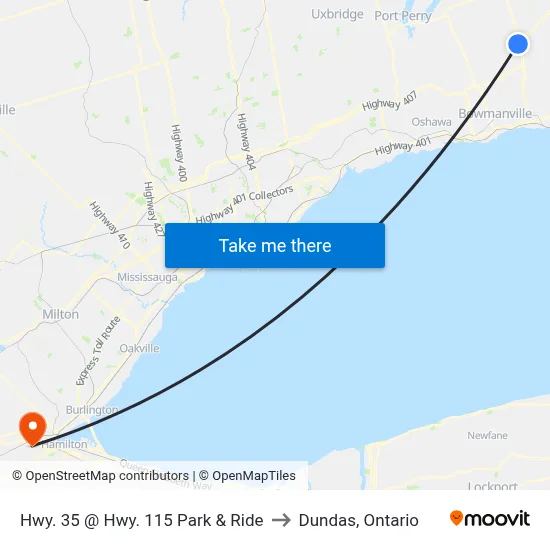 Hwy. 35 @ Hwy. 115 Park & Ride to Dundas, Ontario map