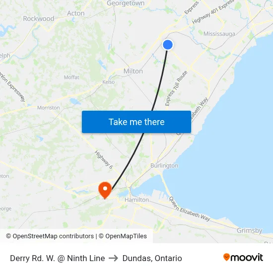 Derry Rd. W. @ Ninth Line to Dundas, Ontario map