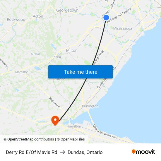 Derry Rd E/Of Mavis Rd to Dundas, Ontario map