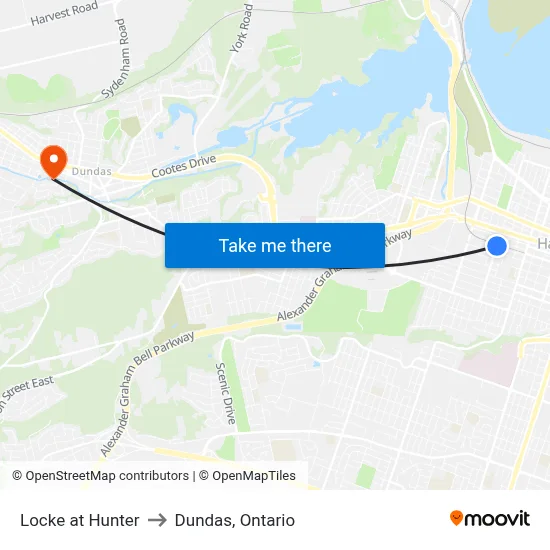 Locke at Hunter to Dundas, Ontario map