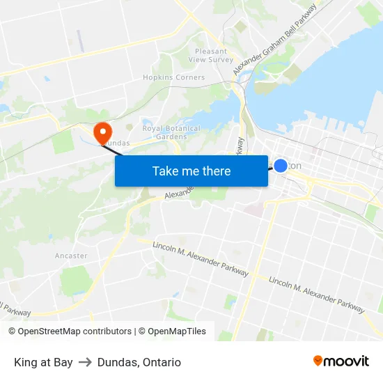 King at Bay to Dundas, Ontario map
