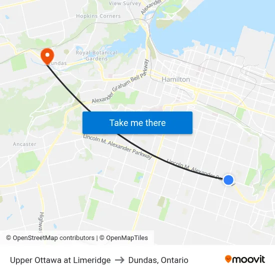 Upper Ottawa at Limeridge to Dundas, Ontario map