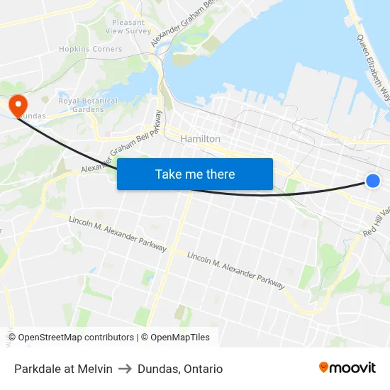Parkdale at Melvin to Dundas, Ontario map