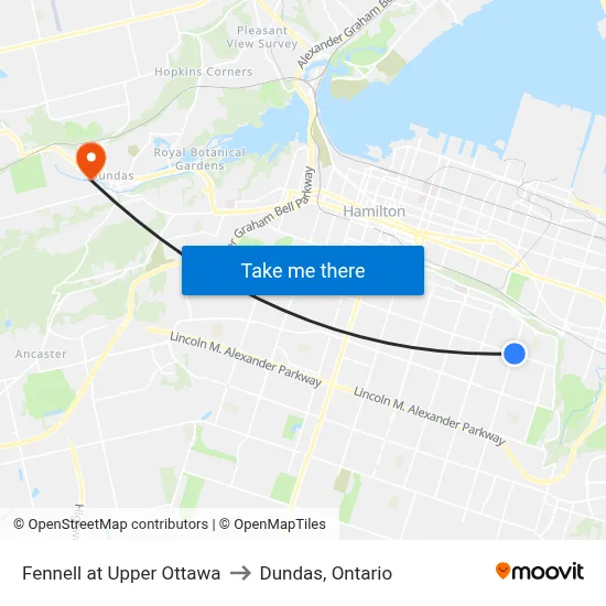 Fennell at Upper Ottawa to Dundas, Ontario map