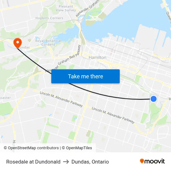 Rosedale at Dundonald to Dundas, Ontario map