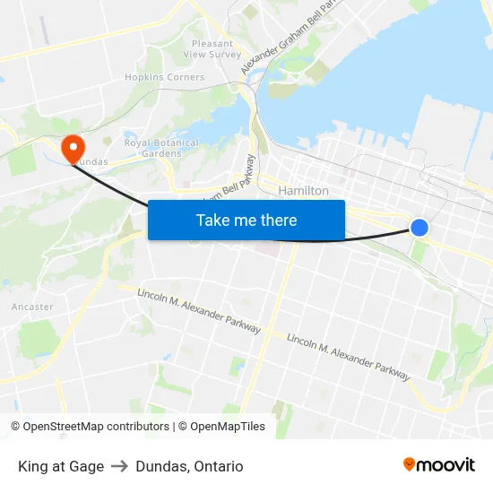 King at Gage to Dundas, Ontario map