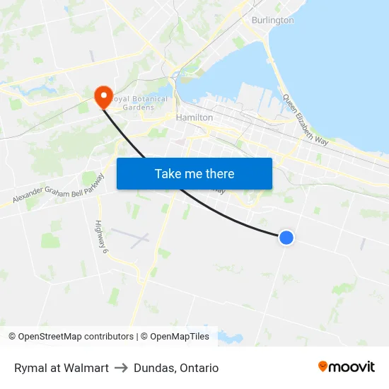 Rymal at Walmart to Dundas, Ontario map