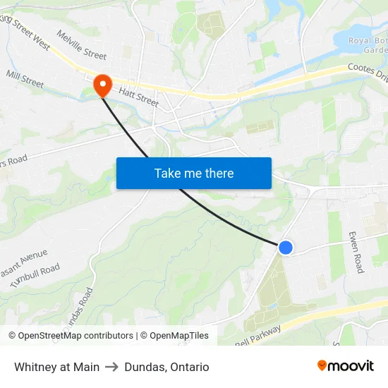 Whitney at Main to Dundas, Ontario map