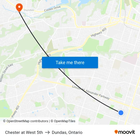 Chester at West 5th to Dundas, Ontario map