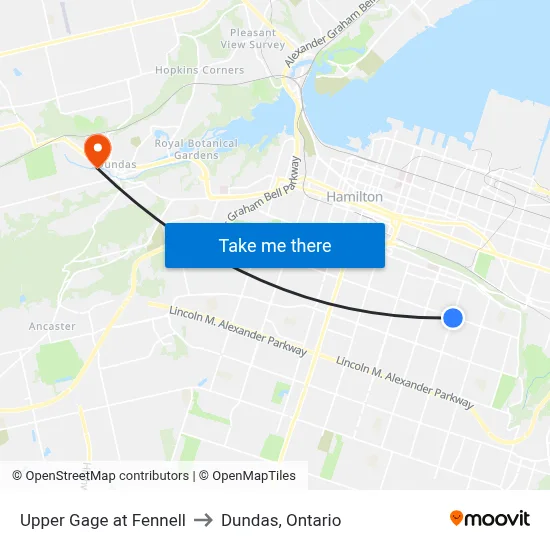 Upper Gage at Fennell to Dundas, Ontario map