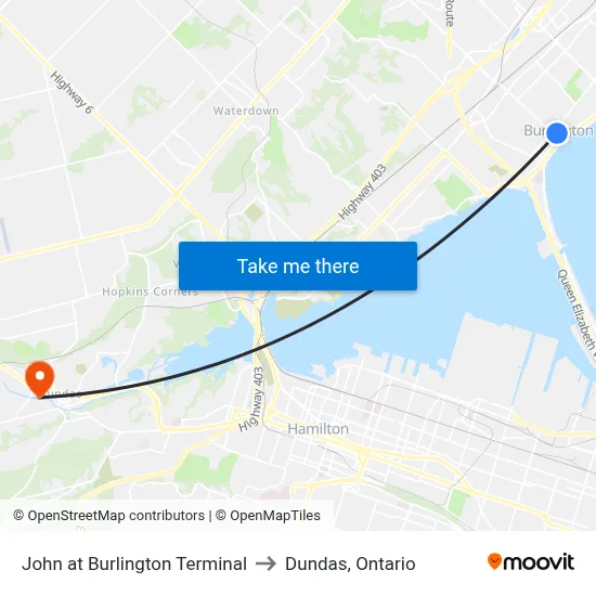 John at Burlington Terminal to Dundas, Ontario map