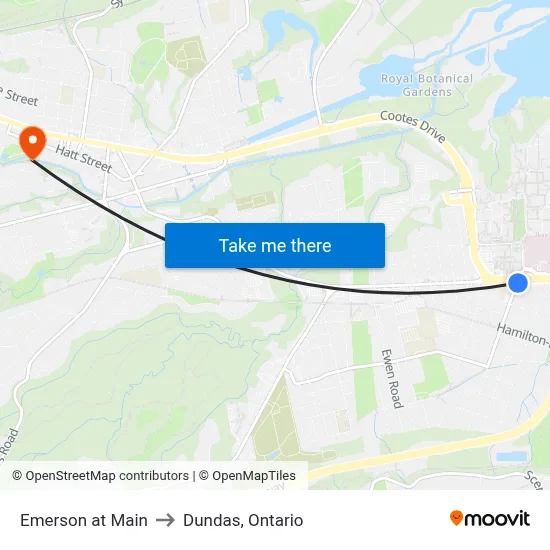 Emerson at Main to Dundas, Ontario map