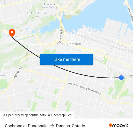 Cochrane at Dundonald to Dundas, Ontario map