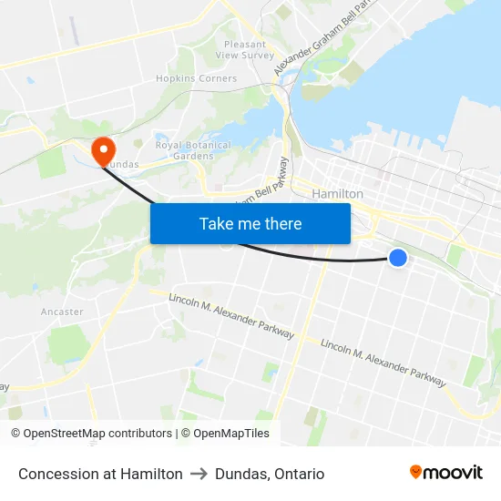Concession at Hamilton to Dundas, Ontario map