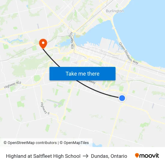 Highland at Saltfleet High School to Dundas, Ontario map