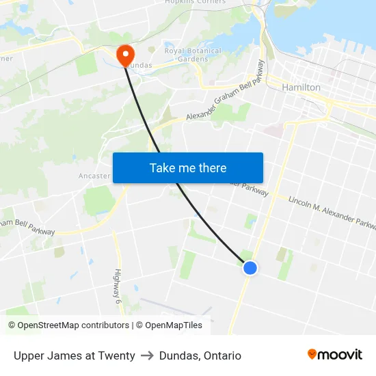 Upper James at Twenty to Dundas, Ontario map