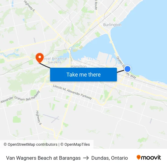 Van Wagners Beach at Barangas to Dundas, Ontario map
