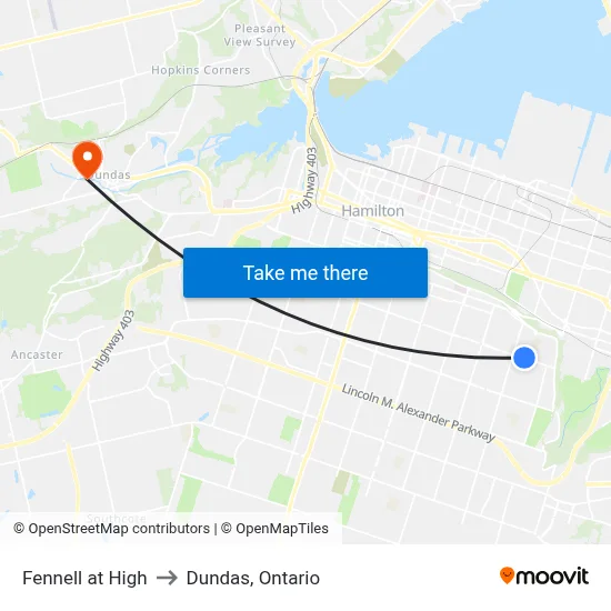Fennell at High to Dundas, Ontario map
