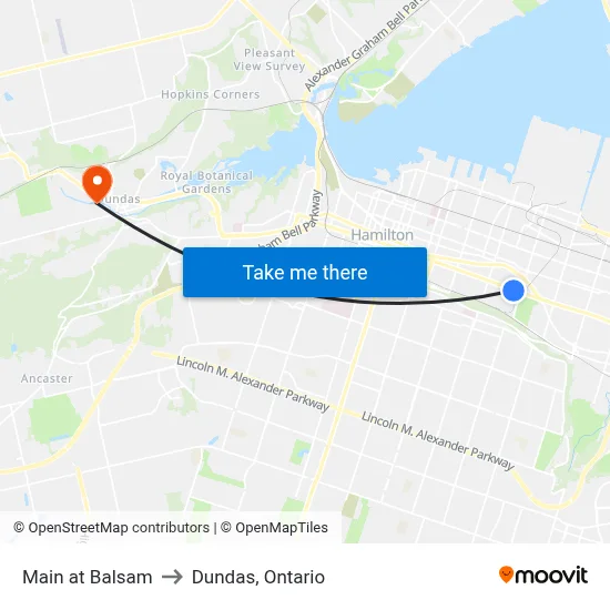 Main at Balsam to Dundas, Ontario map