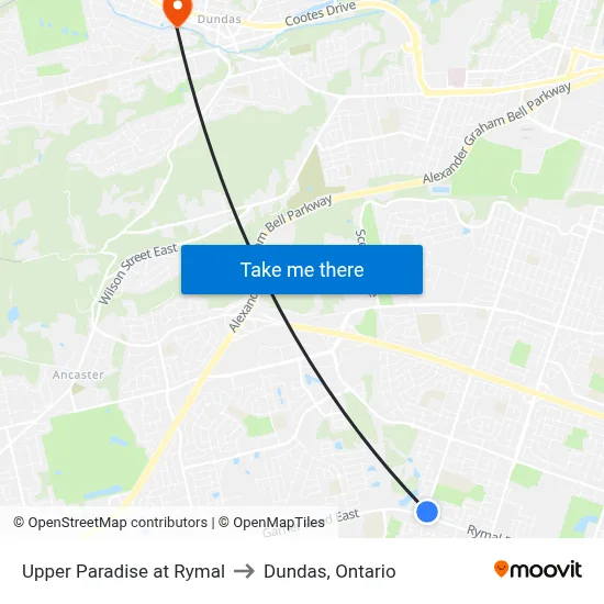 Upper Paradise at Rymal to Dundas, Ontario map