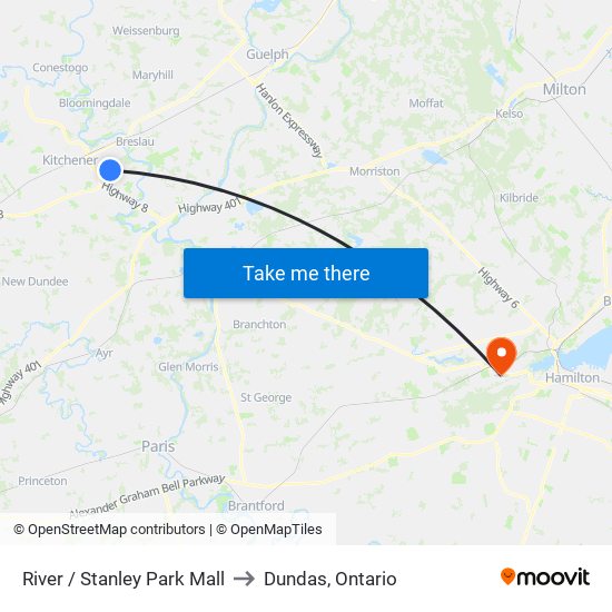 River / Stanley Park Mall to Dundas, Ontario map