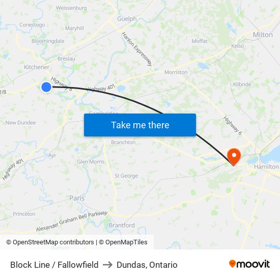 Block Line / Fallowfield to Dundas, Ontario map