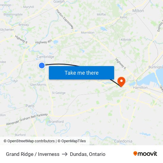 Grand Ridge / Inverness to Dundas, Ontario map