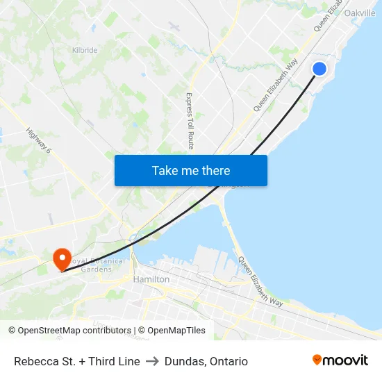 Rebecca St. + Third Line to Dundas, Ontario map