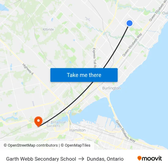 Garth Webb Secondary School to Dundas, Ontario map