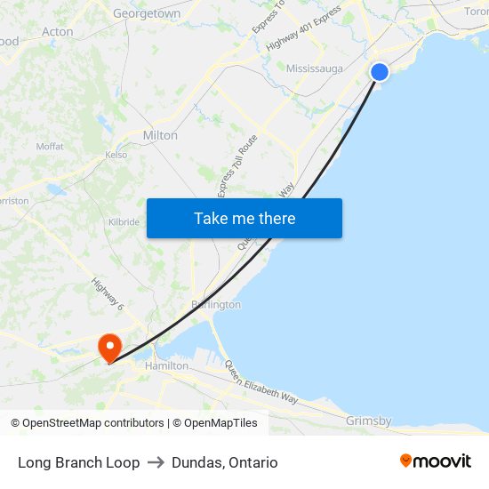 Long Branch Loop to Dundas, Ontario map