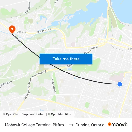 Mohawk College Terminal Pltfrm 1 to Dundas, Ontario map
