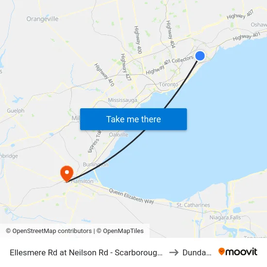 Ellesmere Rd at Neilson Rd - Scarborough Health Network Centenary Hospital to Dundas, Ontario map
