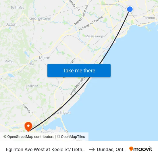 Eglinton Ave West at Keele St/Trethewey Dr to Dundas, Ontario map
