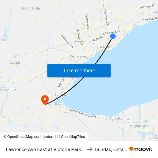 Lawrence Ave East at Victoria Park Ave to Dundas, Ontario map