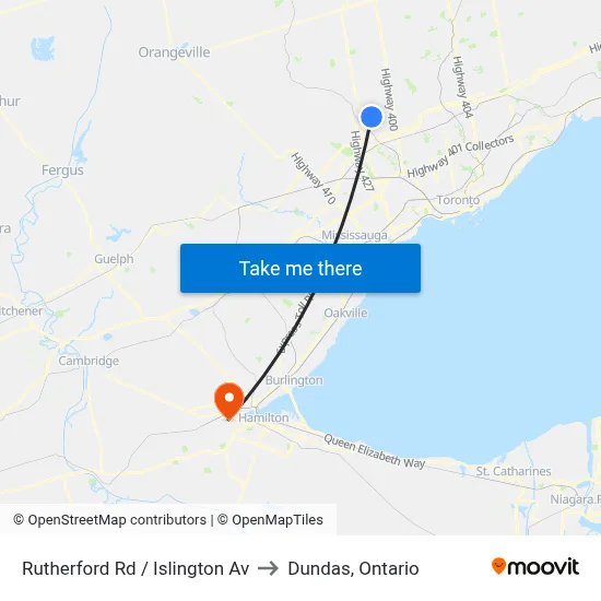 Rutherford Rd / Islington Av to Dundas, Ontario map