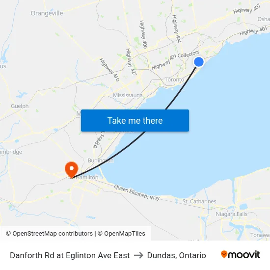 Danforth Rd at Eglinton Ave East to Dundas, Ontario map